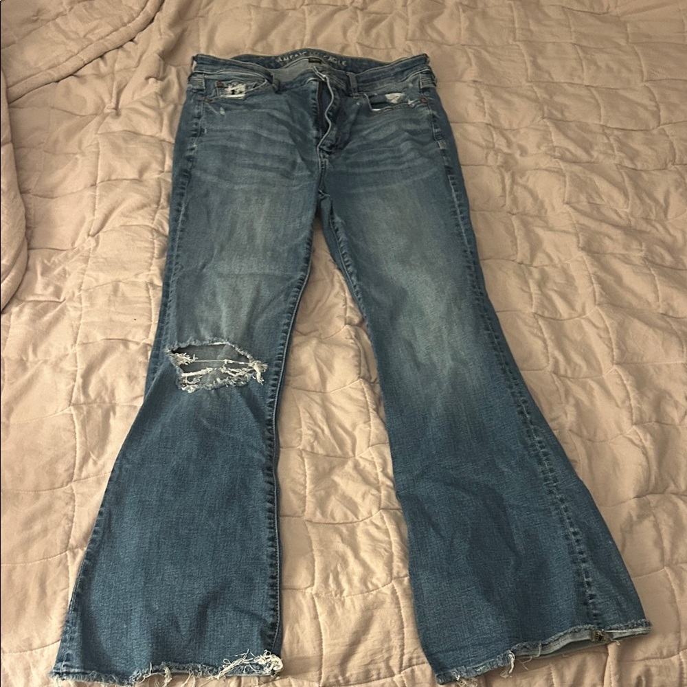 American Eagle Distressed Blue Flare Jeans